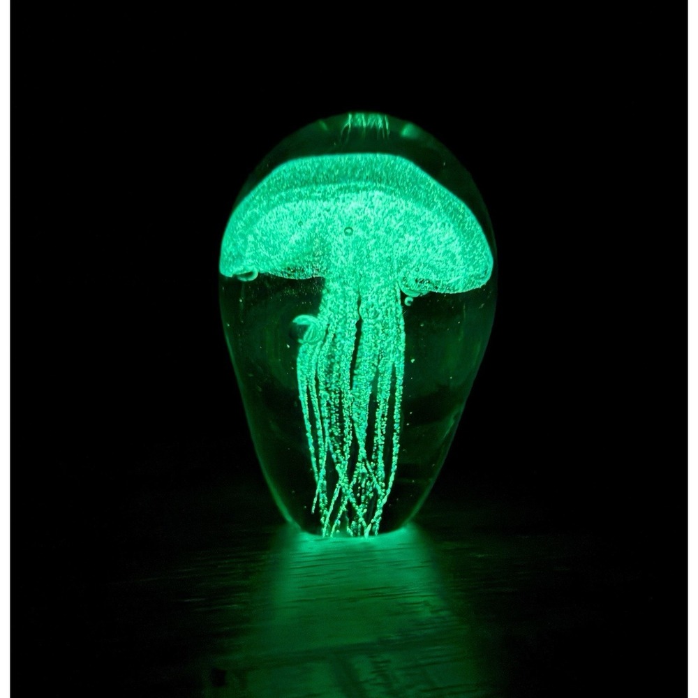 Glass Jellyfish Desk Decor Office Heavy Paperweight Glow in the Dark 4"